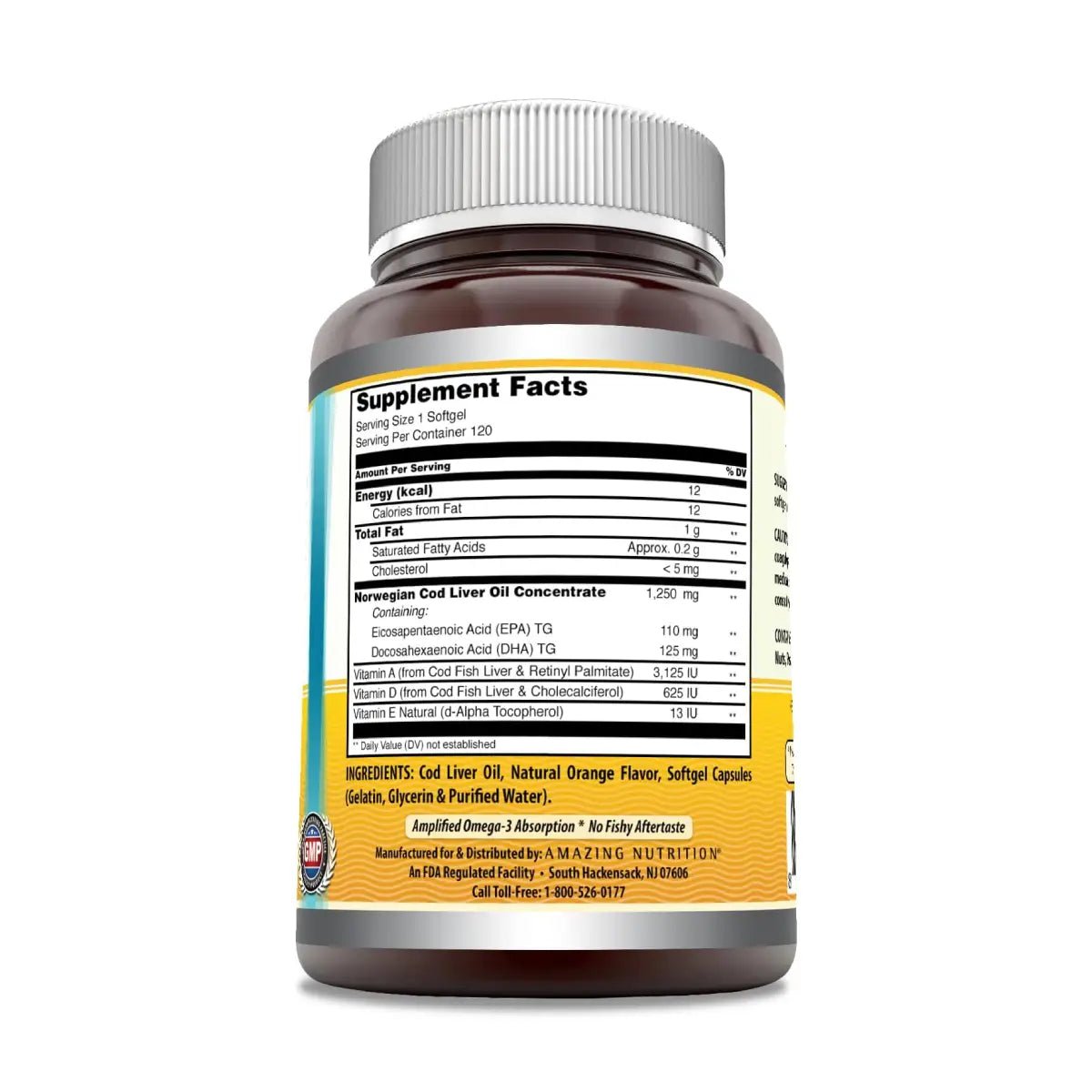 Amazing Nutrition® Norwegian Cod Liver Oil 1,250 Mg 120 Softgels - Hi Vitamins