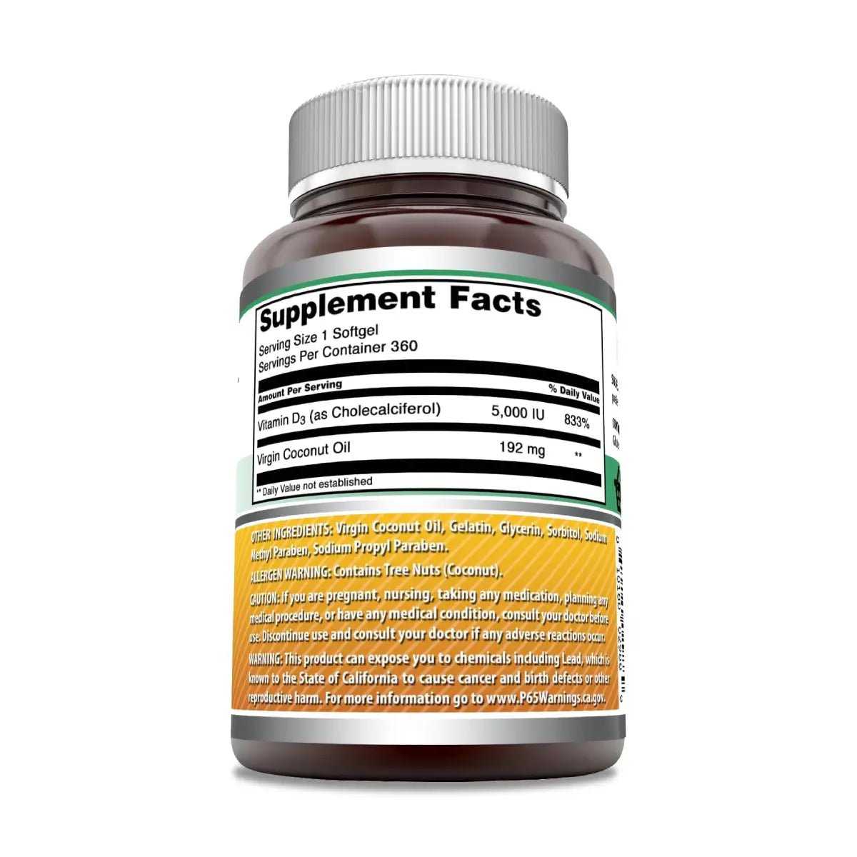 Amazing Nutrition® Vitamin D3 5,000 IU En Aceite De Coco 360 Softgels - Hi Vitamins