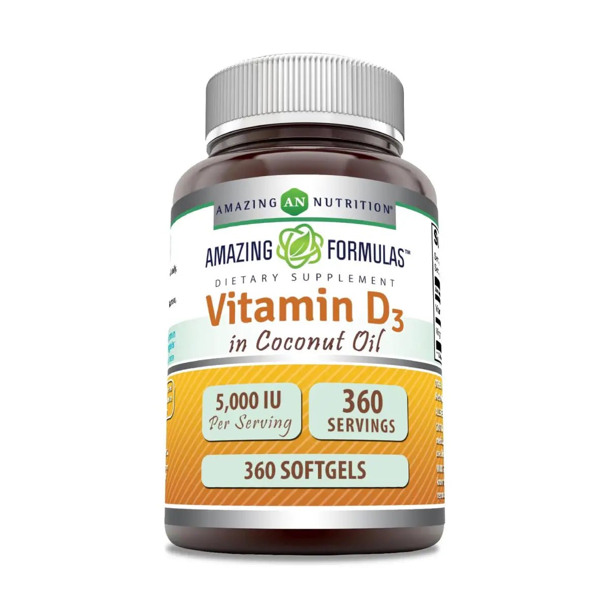 Amazing Nutrition® Vitamin D3 5,000 IU En Aceite De Coco 360 Softgels - Hi Vitamins