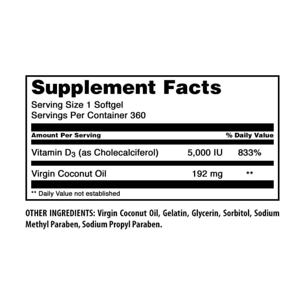 Amazing Nutrition® Vitamin D3 5,000 IU En Aceite De Coco 360 Softgels - Hi Vitamins