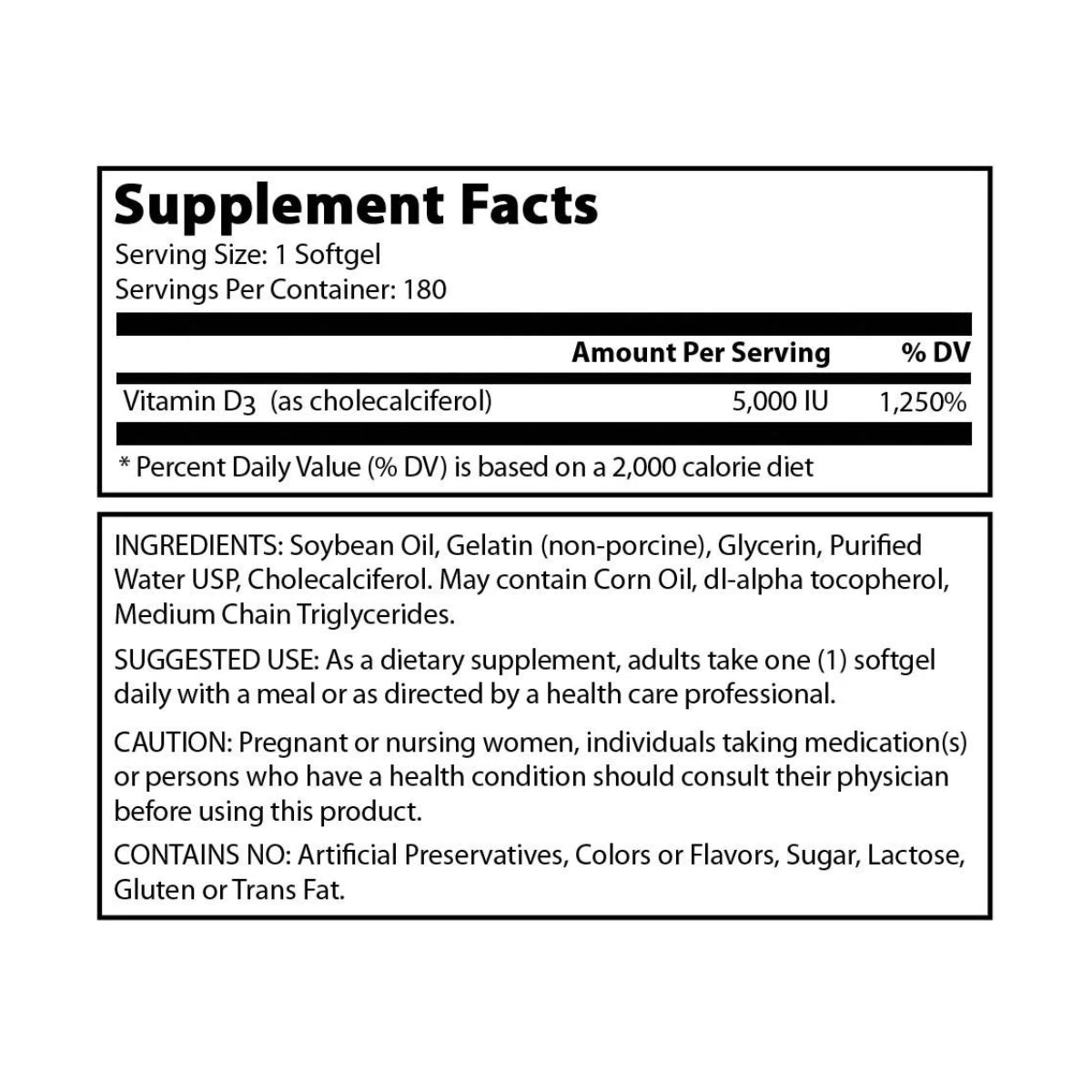 Amazing Nutrition® Vitamina D3 5,000 IU 180 Softgels - Hi Vitamins