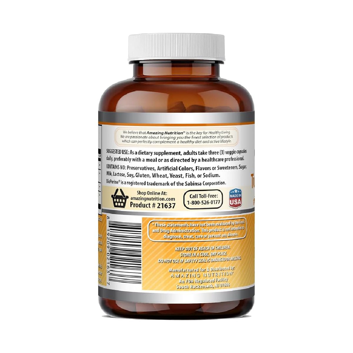 Amazing Fórmulas® Cúrcuma y Jengibre con Bioperina 2,250mg 180 Cápsulas - Hi Vitamins