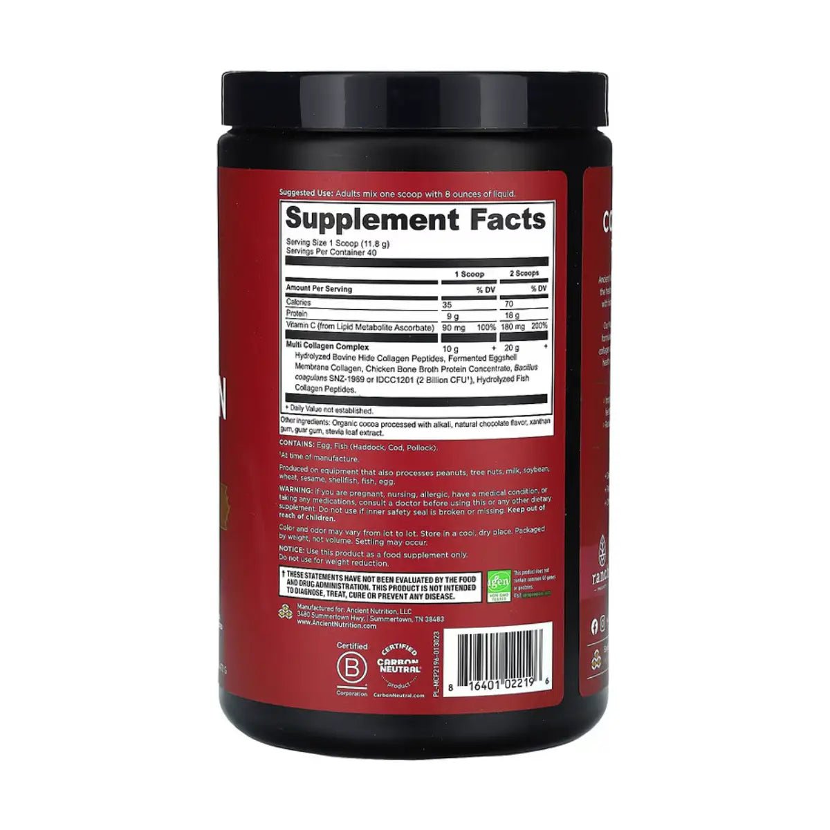 Ancient Nutrition Proteína de Multicolágeno 472g Sabor Chocolate - Hi Vitamins