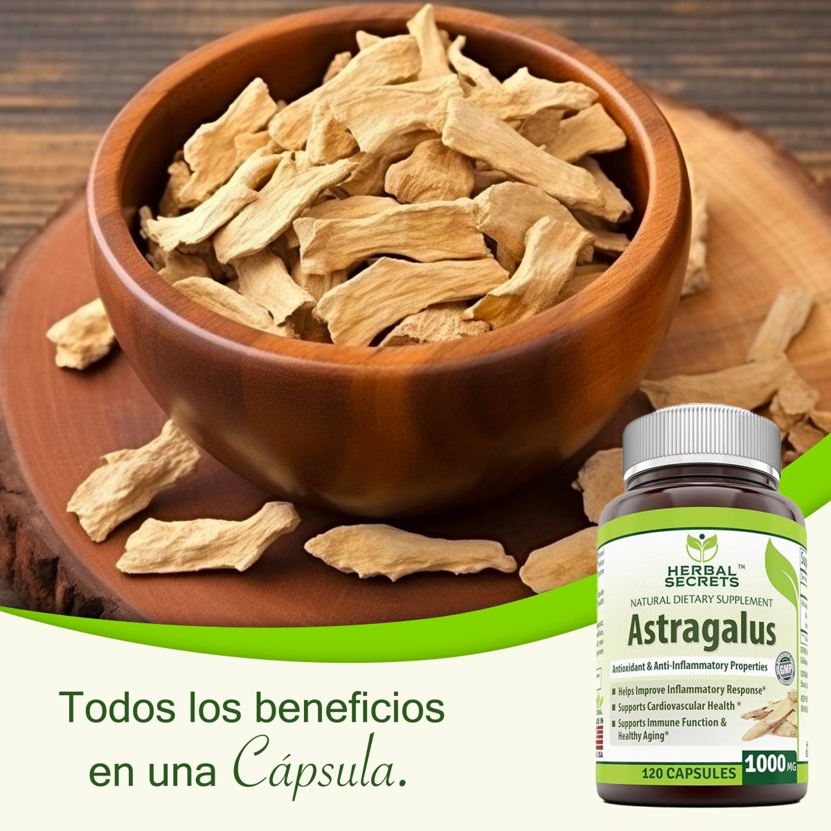 Herbal Secrets® Astragalus 1000mg 120 Cápsulas - Hi Vitamins
