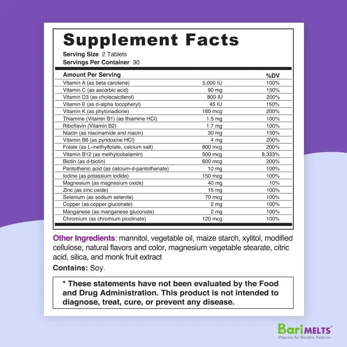BariMelts® Multivitamínico 60 Fast - Melting Tabletas - Hi Vitamins