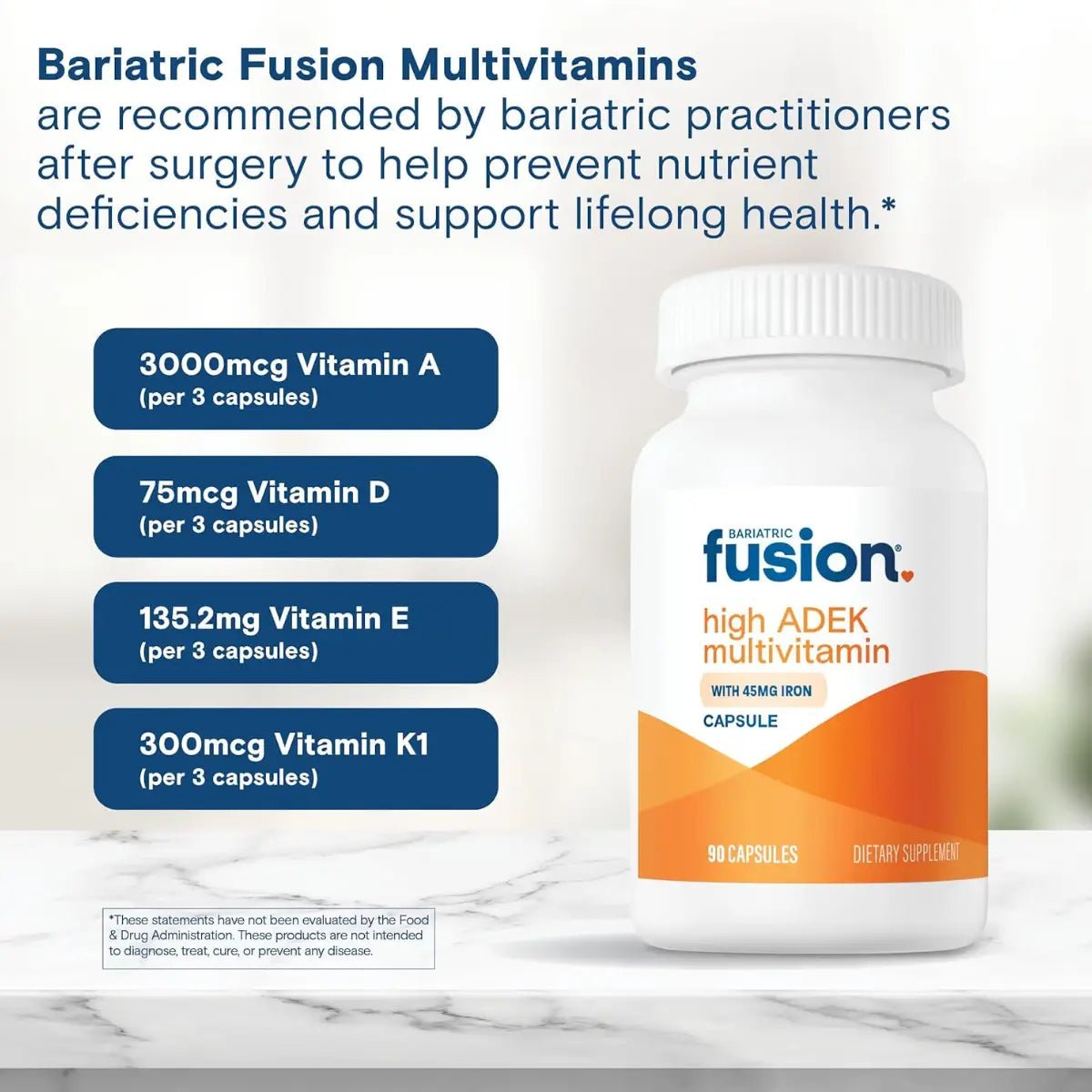 Bariatric Fusion Alto ADEK Multivitamínico Bariátrico 45 mg Hierro 90 Cápsulas - Hi Vitamins