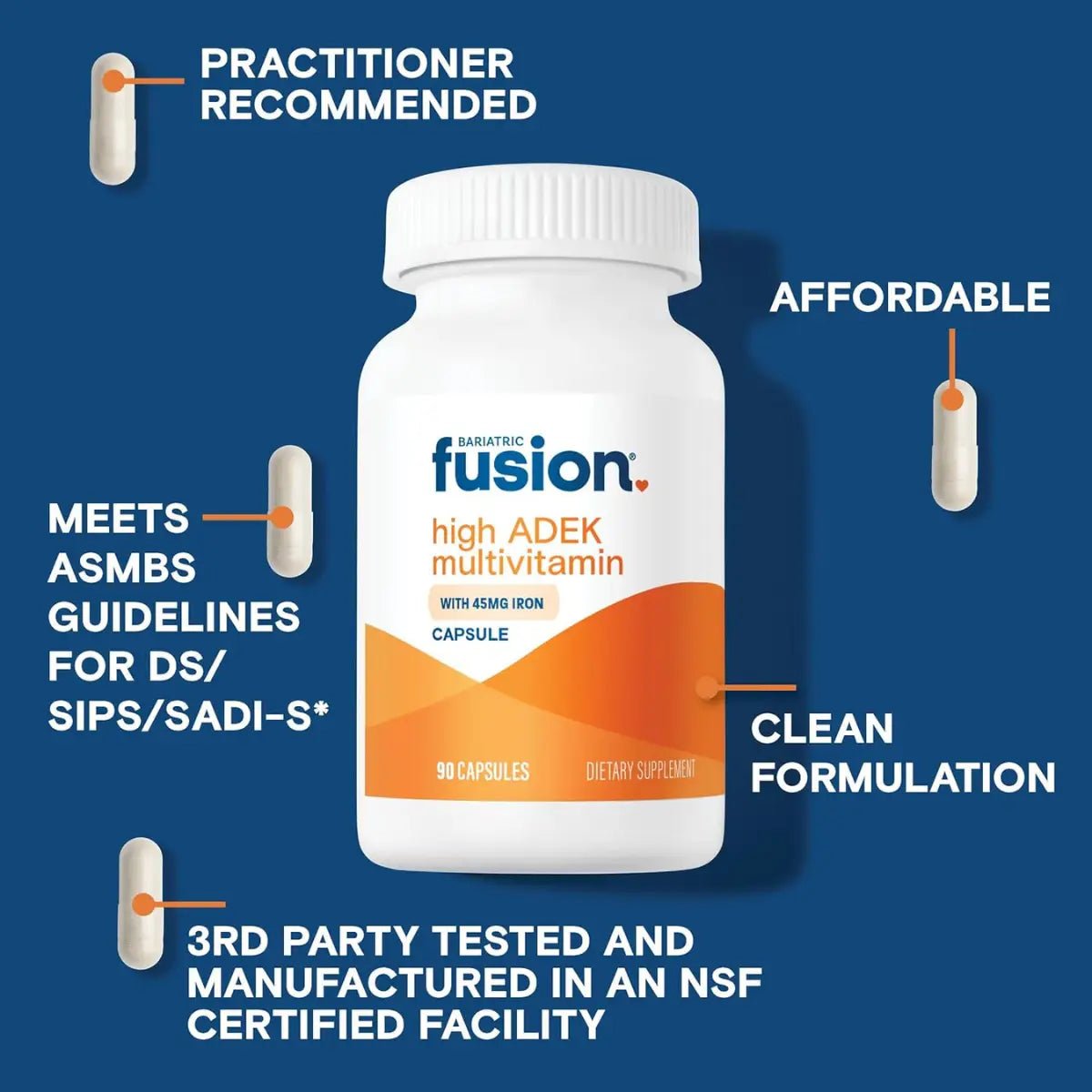 Bariatric Fusion Alto ADEK Multivitamínico Bariátrico 45 mg Hierro 90 Cápsulas - Hi Vitamins