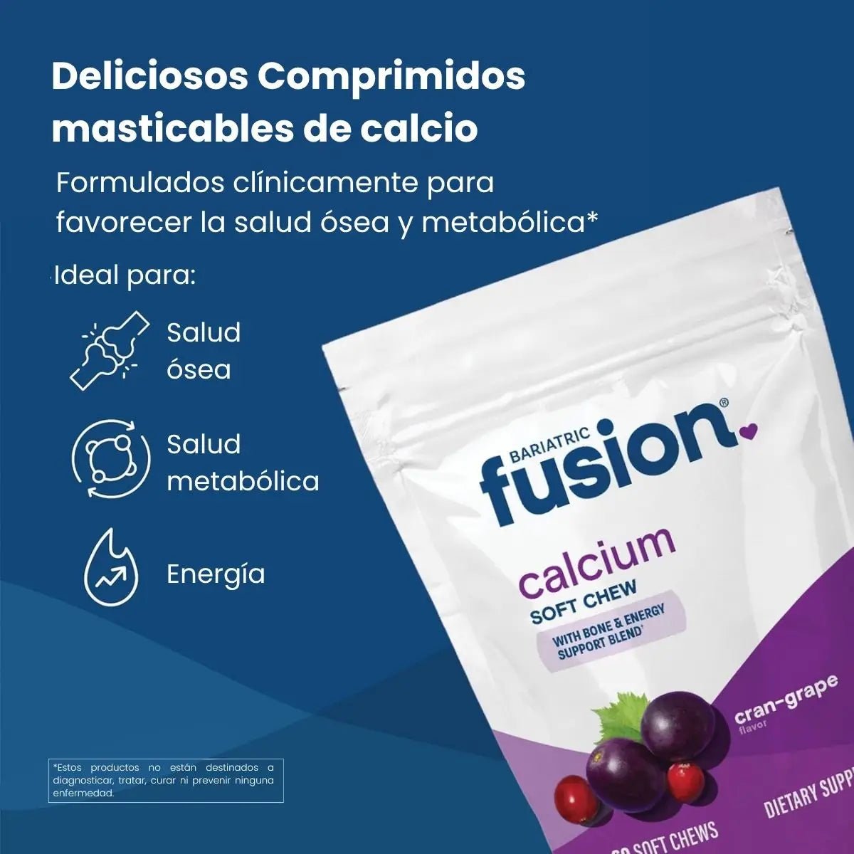 Bariatric Fusion Citrato de Calcio con Vitamina D3 60 Chews sabor Cran Grape - Hi Vitamins