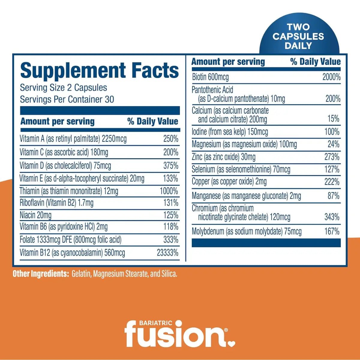 Bariatric Fusion Multivitamínico sin Hierro 60 Cápsulas (Dos por día) - Hi Vitamins