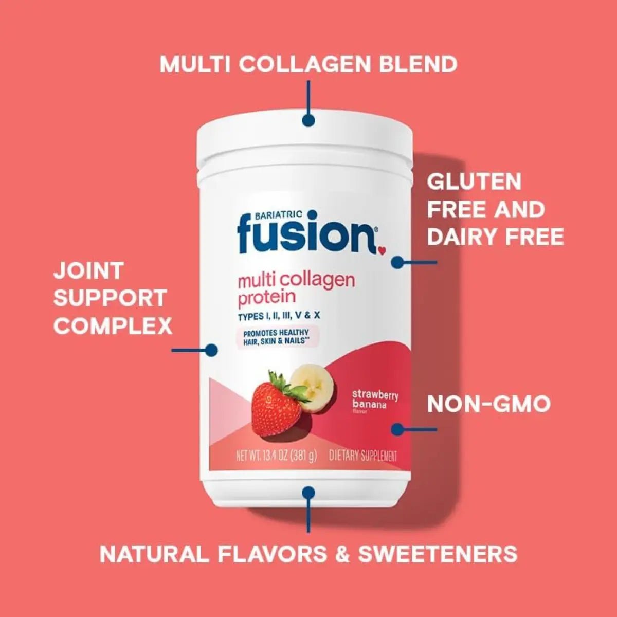 Bariatric Fusion Proteína Multi Colágeno 381g sabor Plátano Fresa - Hi Vitamins