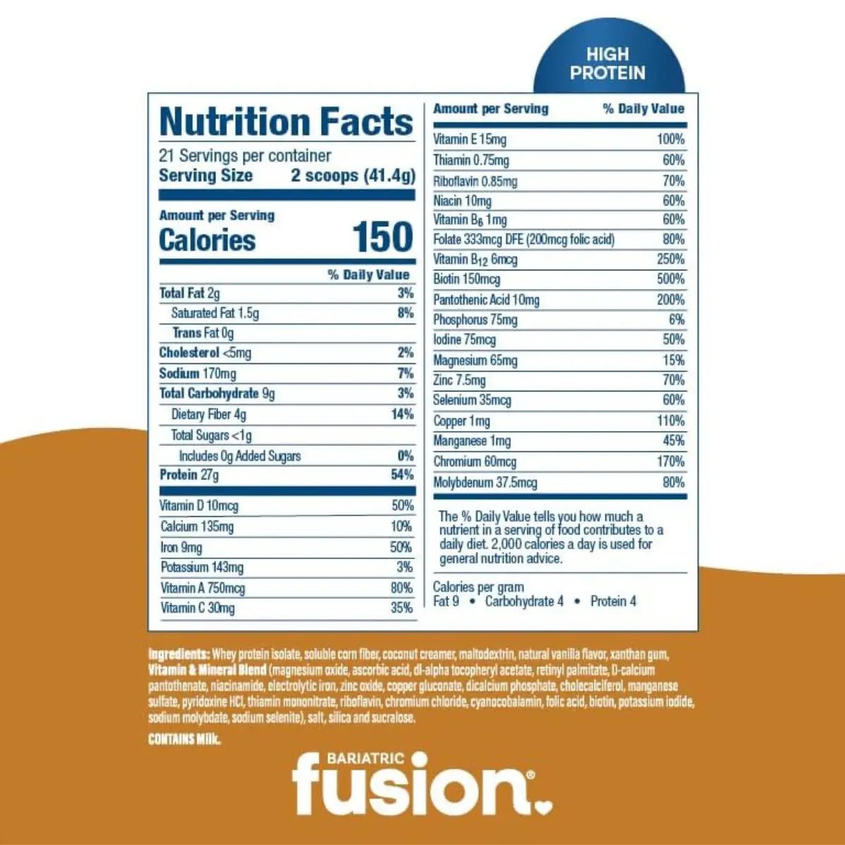 Bariatric Fusion Suplemento Alimenticio Alto en Proteína 869.4g sabor Vainilla - Hi Vitamins