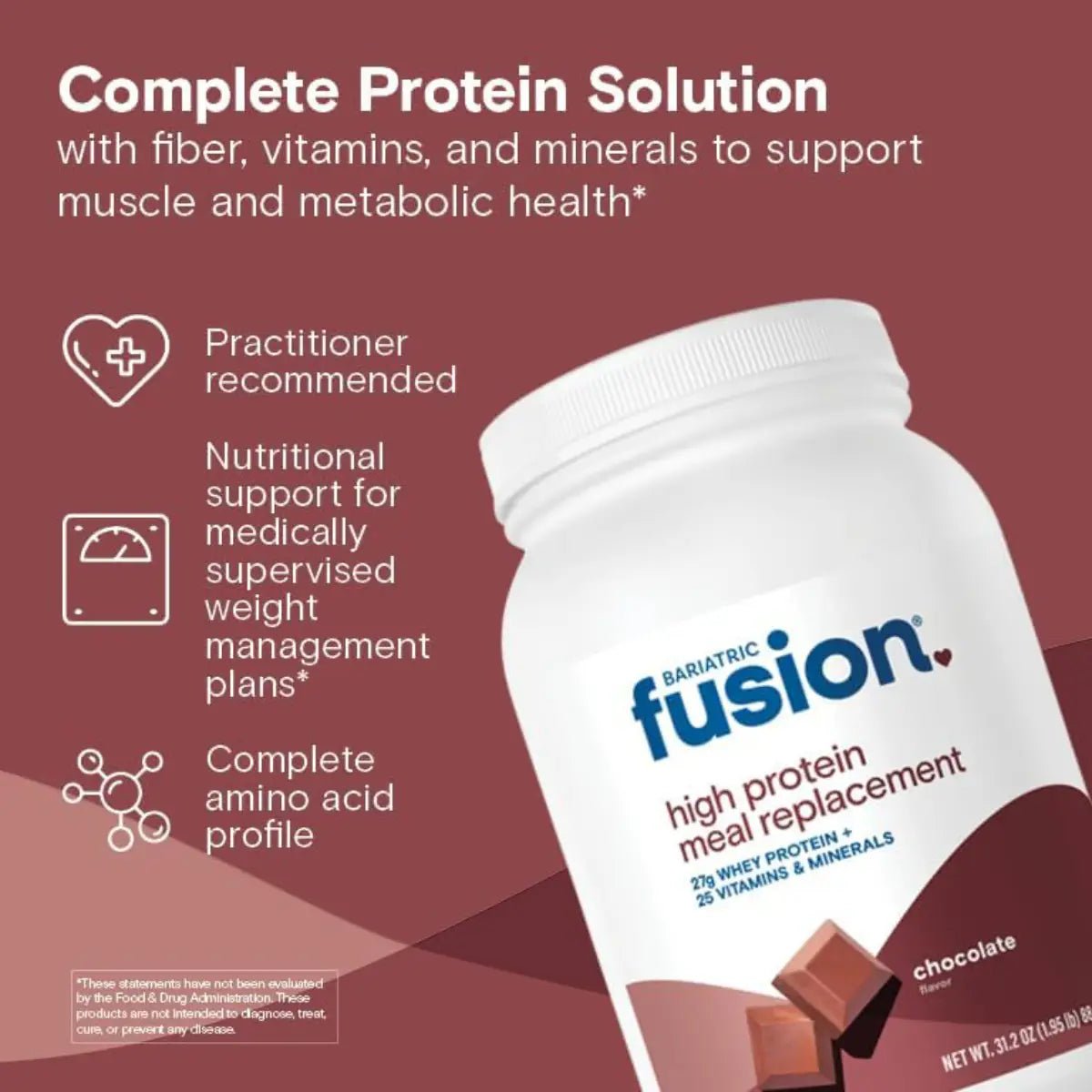 Bariatric Fusion Suplemento Alimenticio Alto en Proteína 884.1g sabor Chocolate - Hi Vitamins