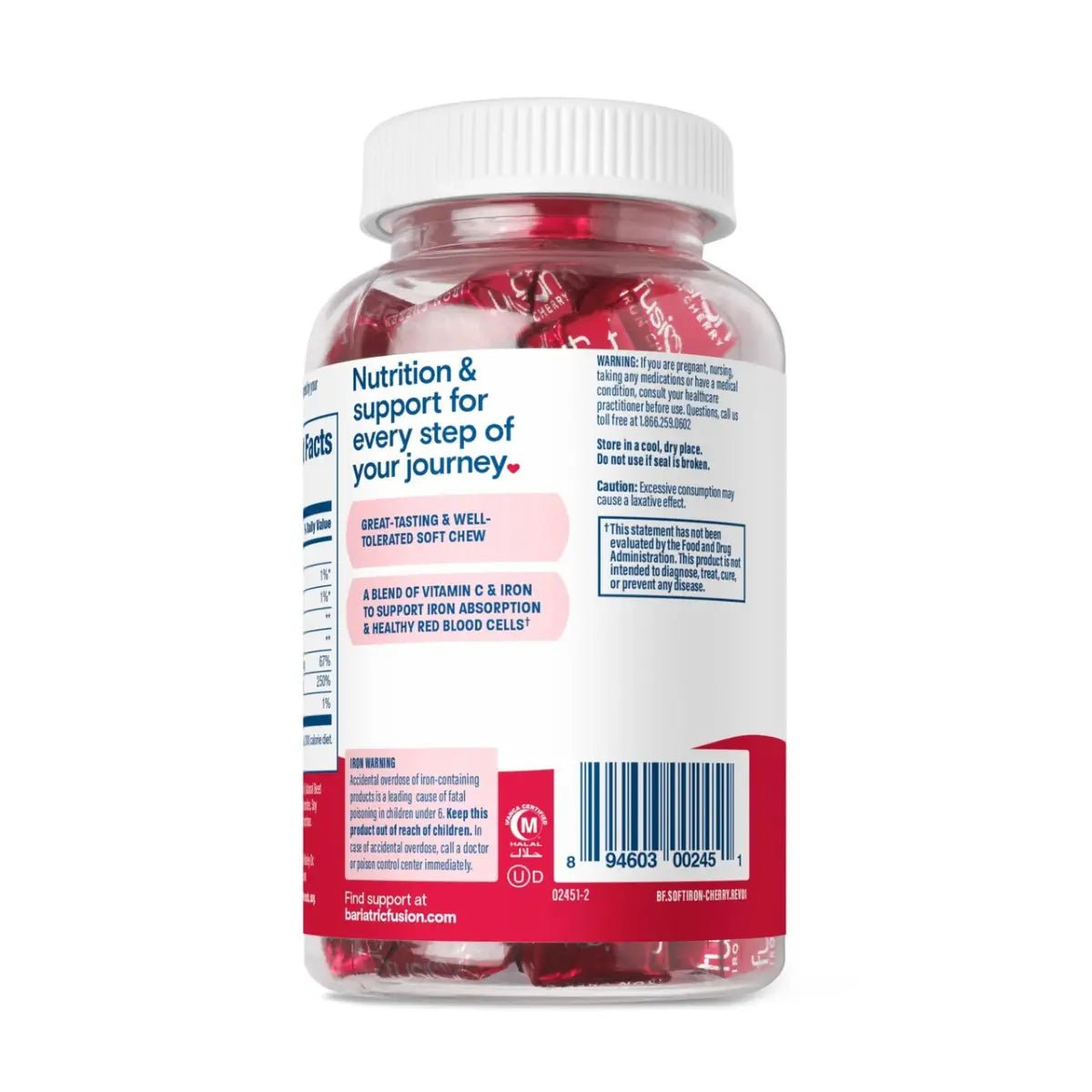 Bariatric Fusion® Hierro 45mg + Vitamina C 60 Masticables Sabor Cereza - Hi Vitamins