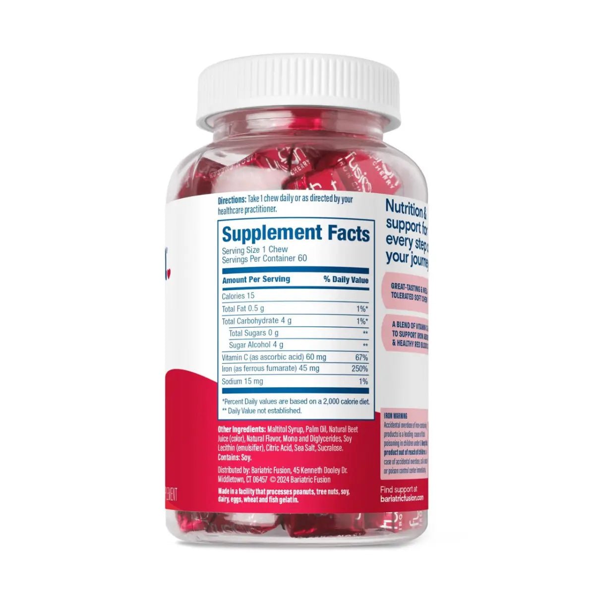 Bariatric Fusion® Hierro 45mg + Vitamina C 60 Masticables Sabor Cereza - Hi Vitamins