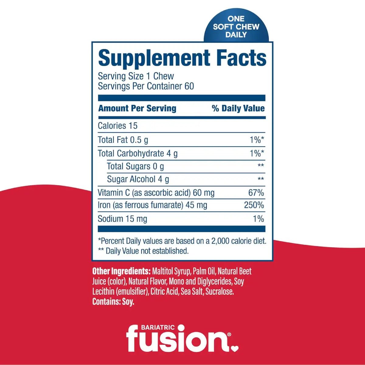 Bariatric Fusion® Hierro 45mg + Vitamina C 60 Masticables Sabor Cereza - Hi Vitamins