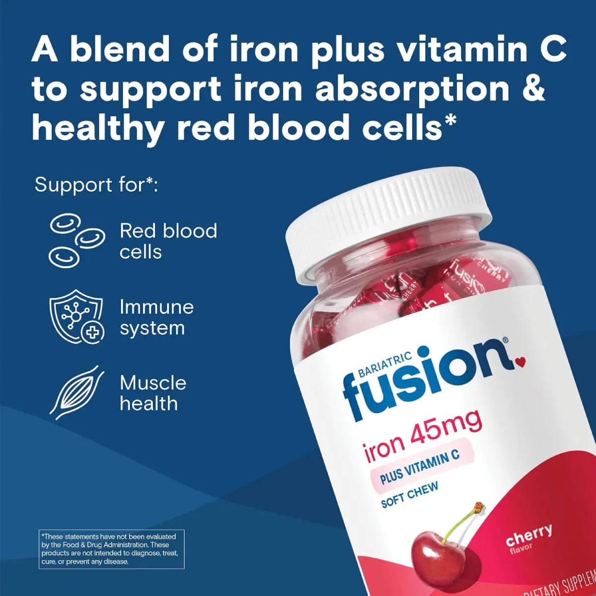 Bariatric Fusion® Hierro 45mg + Vitamina C 60 Masticables Sabor Cereza - Hi Vitamins