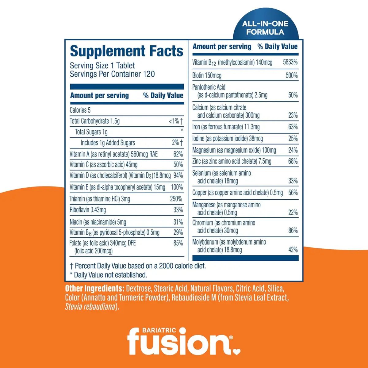 Bariatric Fusion® Multivitamínico Completo 120 Tabletas Sabor Crema de Naranja - Hi Vitamins
