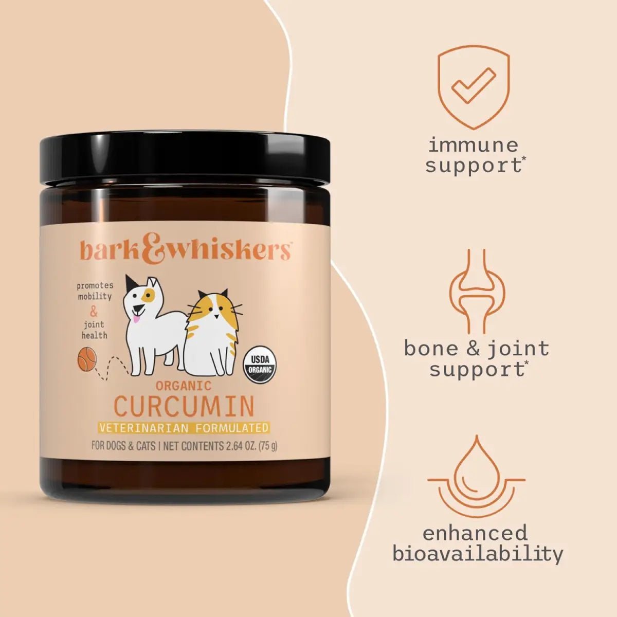 Bark & Whiskers Cúrcuma Orgánica para Mascotas 2.64 Oz 75 G - Hi Vitamins