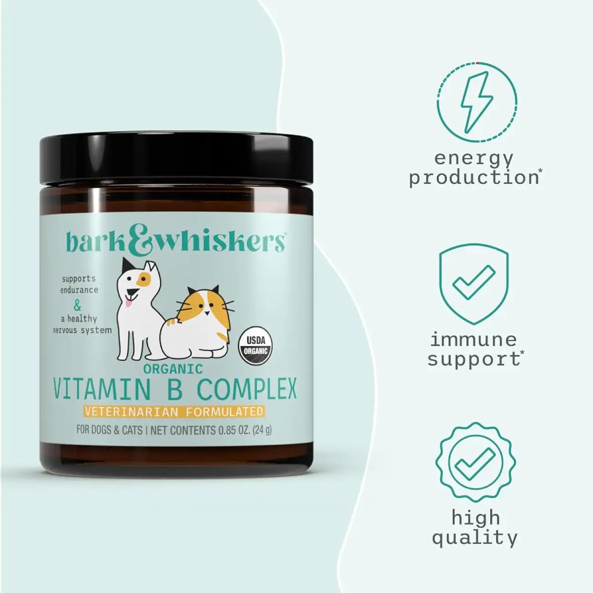 Bark & Whiskers Organic Vitamina B Complex para Mascotas 0.85 Oz 24 G - Hi Vitamins
