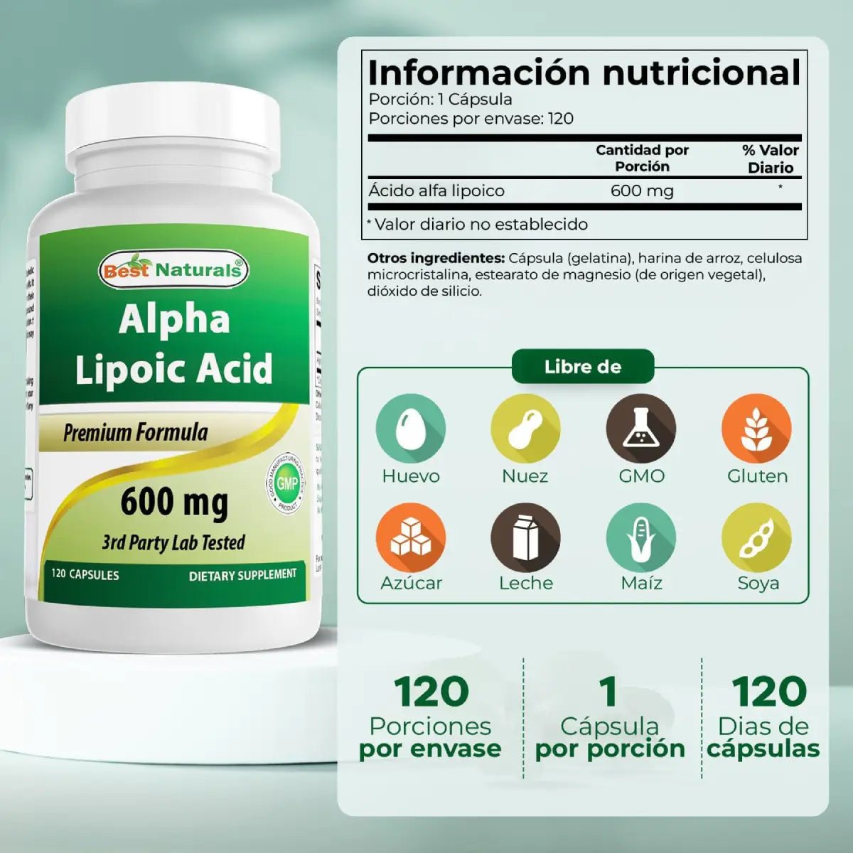 Best Naturals Ácido Alfa Lipoico 600 Mg 120 Cápsulas - Hi Vitamins