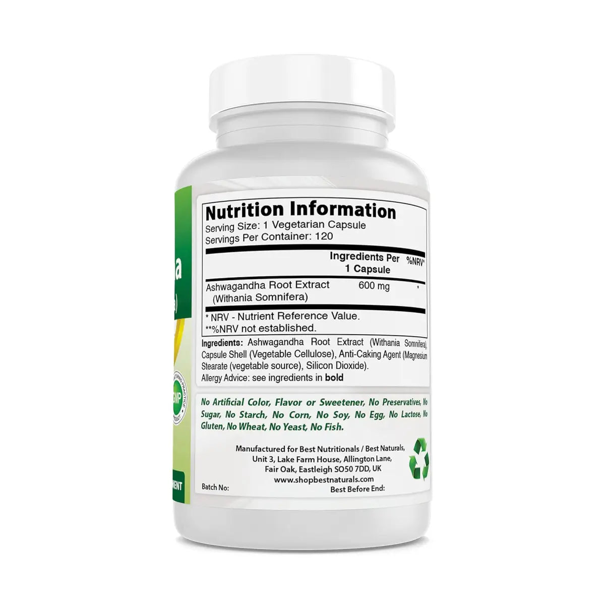 Best Naturals Ashwagandha 500 Mg 120 Cápsulas - Hi Vitamins