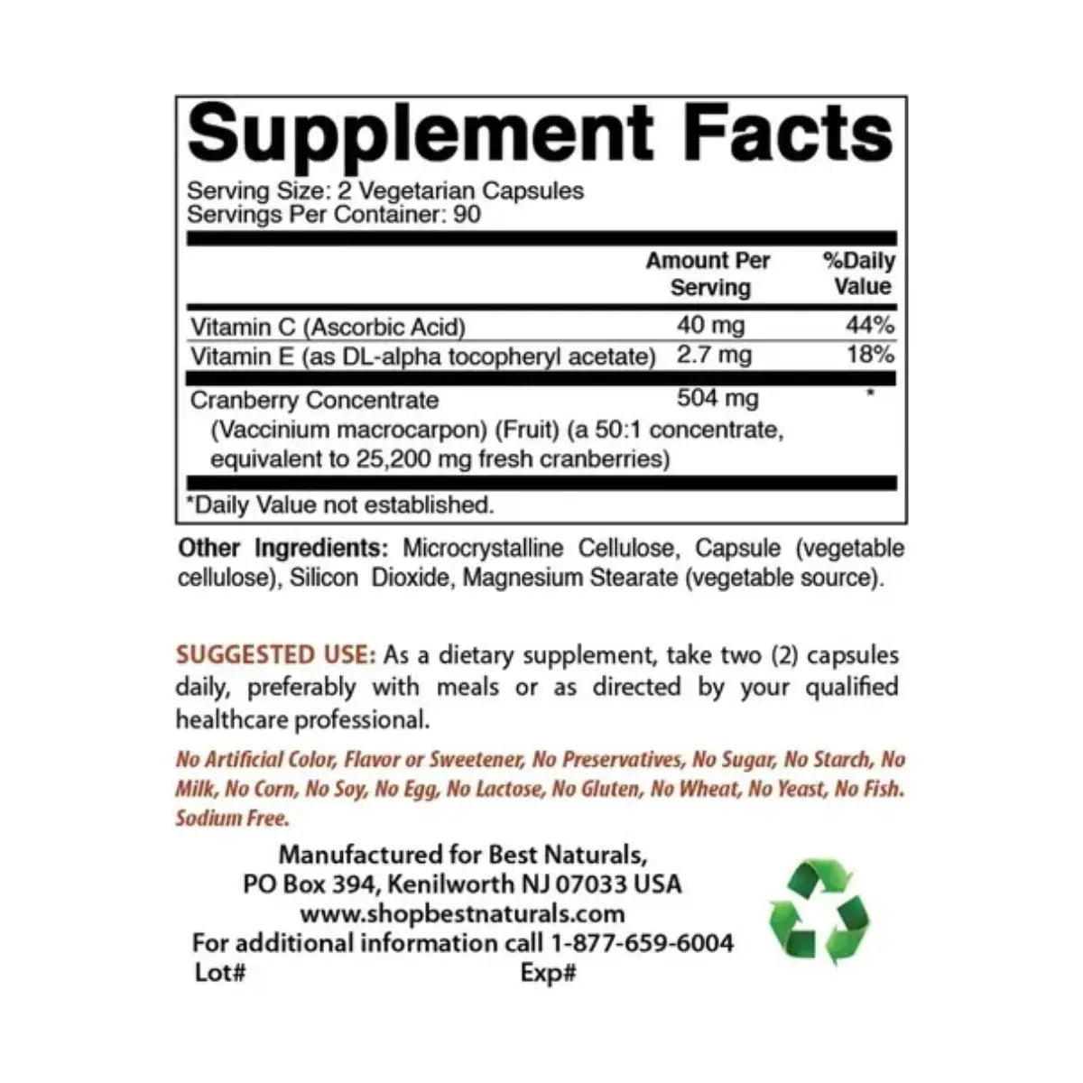 Best Naturals Cranberry Concentrate 12600 Mg 180 Cápsulas - Hi Vitamins