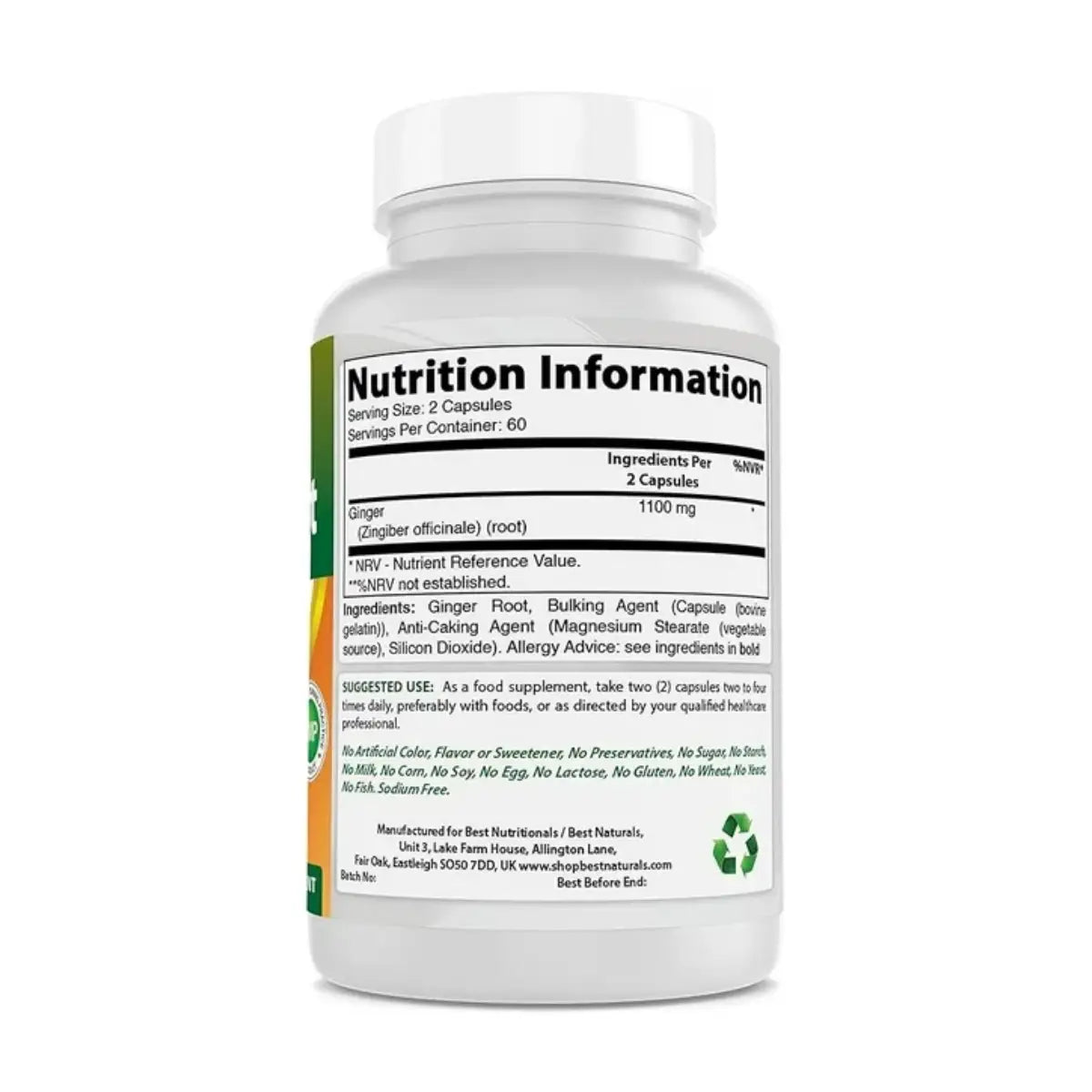 Best Naturals Ginger Root 550 Mg 120 Cápsulas - Hi Vitamins