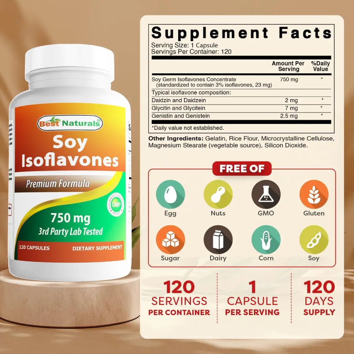 Best Naturals Isoflavonas de Soja 750 Mg 120 Cápsulas - Hi Vitamins