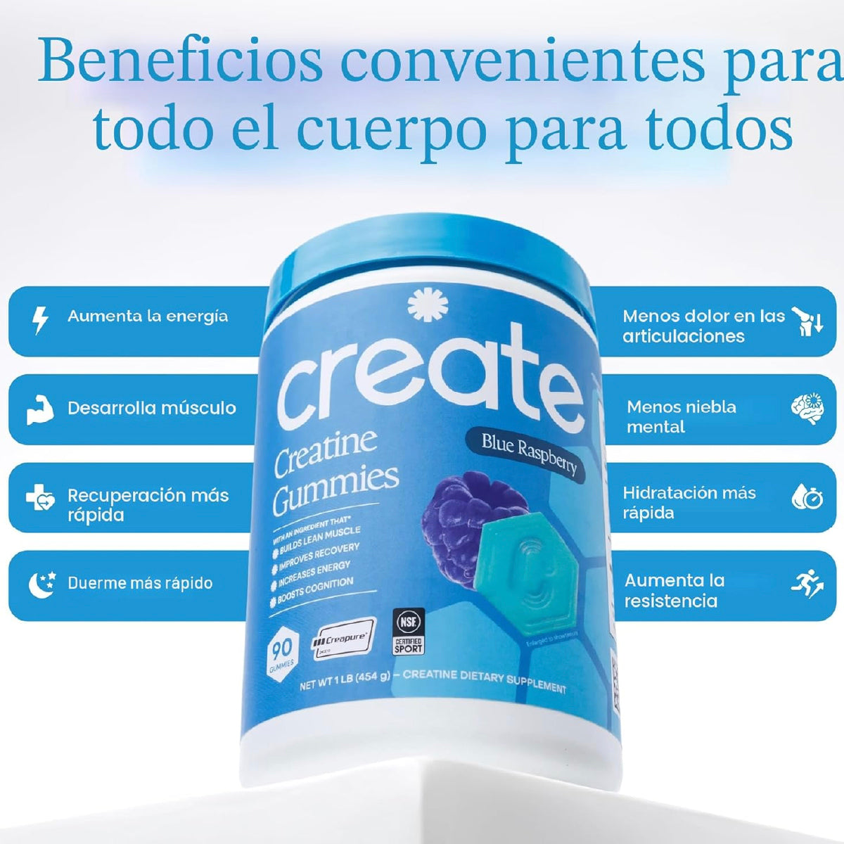 Create Gomitas de Creatina Creapure 60 Gomitas Apoyo Fuerza, Resistencia, Enfoque y Recuperación Muscular