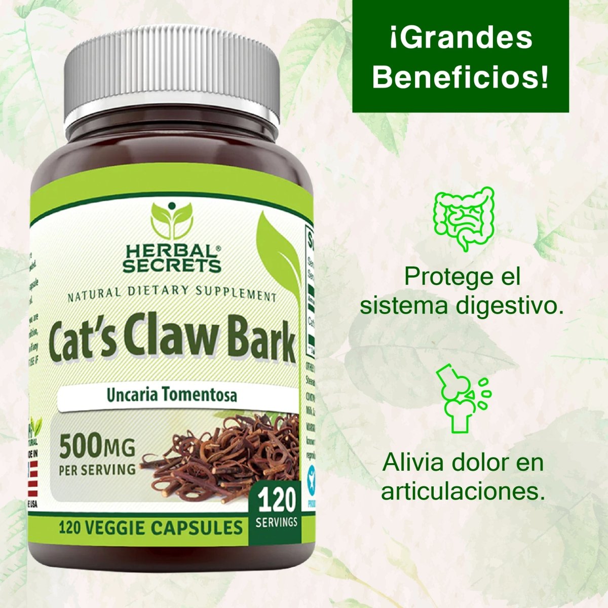 Herbal Secrets Cat's Claw Bark 120 Cápsulas - Hi Vitamins