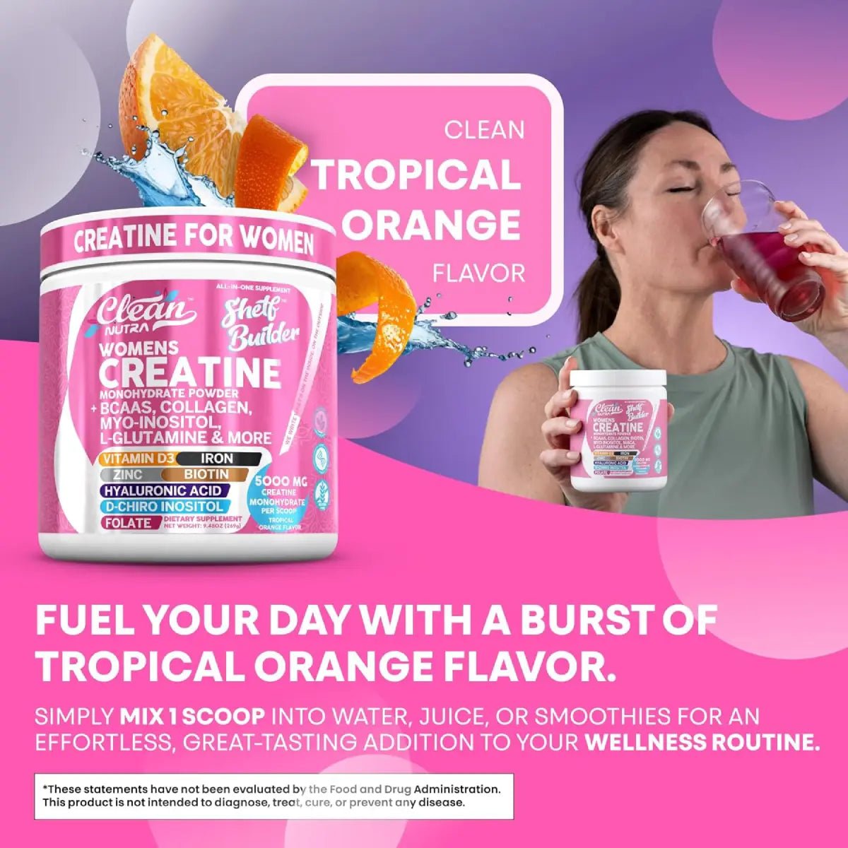 Clean Nutra Women's Creatina Monohidratada 5000 mg 269 g - Hi Vitamins