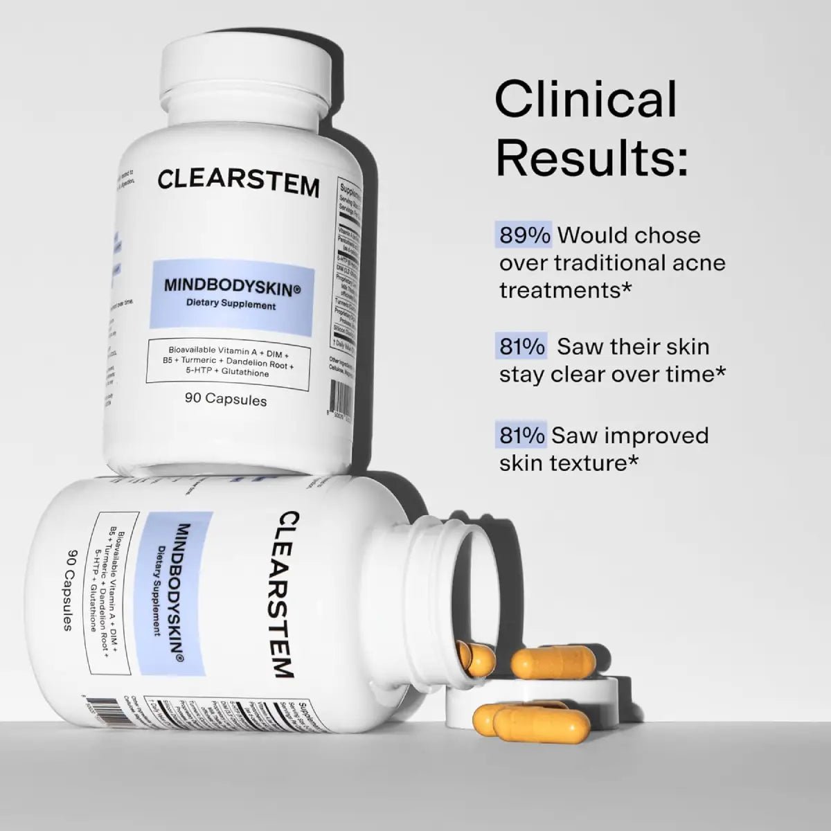 Clearstem MindBodySkin Suplemento para piel con imperfecciones 90 cápsulas - Hi Vitamins