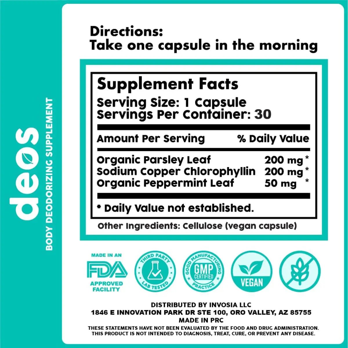 DEOS Suplemento Desodorizante Corporal 30 Cápsulas - Hi Vitamins
