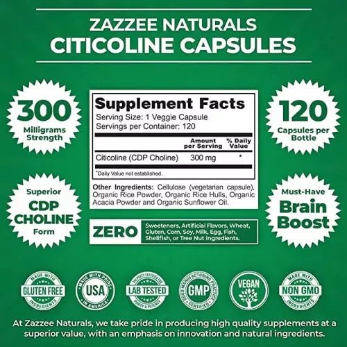Zazzee Naturals Citicoline (Cdp Choline) 500 mg 100 Cápsulas - Hi Vitamins