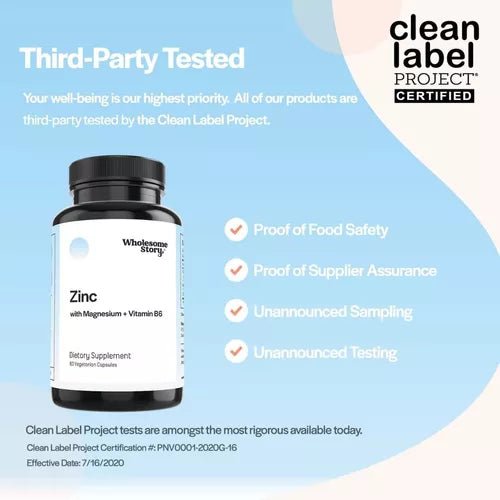 Wholesome Story® Zinc With Magnesium + Vitamin B6 60 Cápsulas - Hi Vitamins