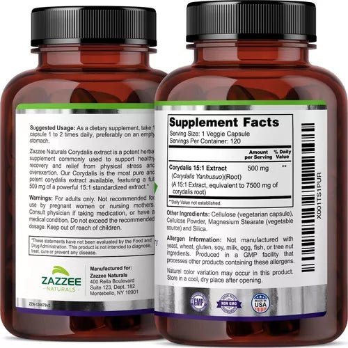 Zazzee Naturals Corydalis 7500 Mg 120 Cápsulas - Hi Vitamins