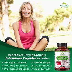 ZAZZEE NATURALS • D-MANNOSE 1000 MG 180 CAPSULES