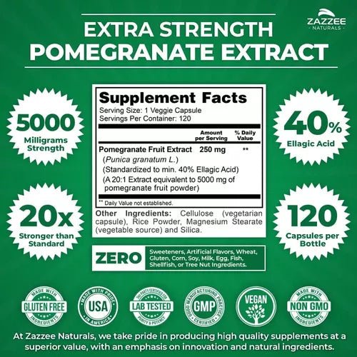 Zazzee Naturals Extra Strength Pomegranate 5000mg 120 Cápsulas - Hi Vitamins