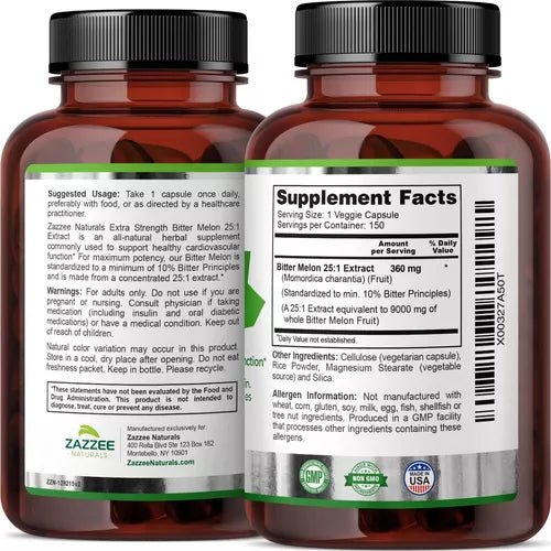 Zazzee Naturals Extra Strength Bitter Melon 25:1 Extracto 9000 Mg 150 Cápsulas - Hi Vitamins