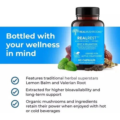 Real Mushrooms Realrest 60 Cápsulas - Hi Vitamins