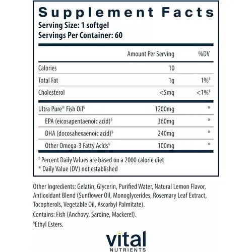 Vital Nutrients Aceite de Pescado Ultrapuro 700 60 Softgels - Hi Vitamins