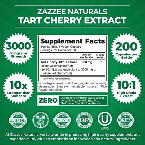 Zazzee Naturals Tart Cherry 3000mg 200 Cápsulas - Hi Vitamins