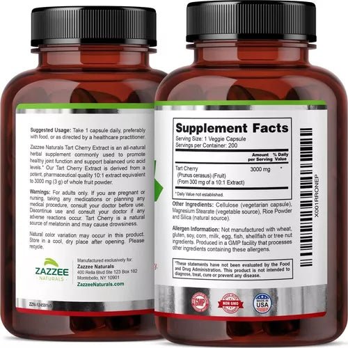 Zazzee Naturals Tart Cherry 3000mg 200 Cápsulas - Hi Vitamins