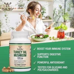 DOUBLE WOOD  TURKEY TAIL MUSHROOM  1000 MG  120  CAPSULES