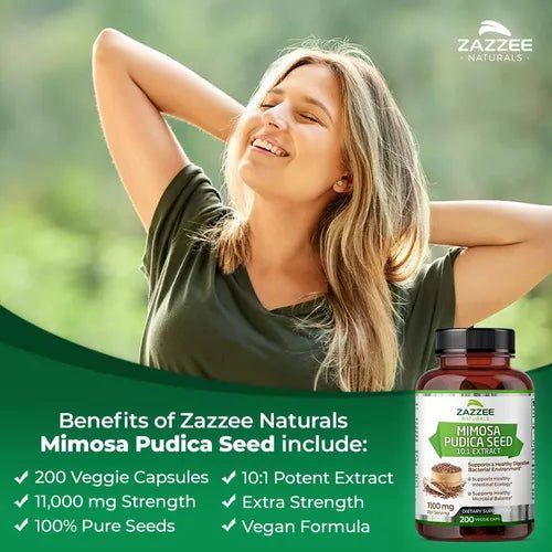 Zazzee Naturals Semilla de Mimosa Pudica 1100mg 200 Cápsulas - Hi Vitamins