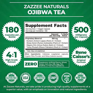 ZAZZEE NATURALS • OJIBWA TEA 500 MG 180 CAPSULES