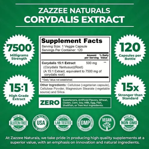 Zazzee Naturals Corydalis 7500 Mg 120 Cápsulas - Hi Vitamins