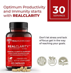 REAL MUSHROOMS™ REAL CLARITY MUSHROOMS + HERBS 60 CAPSULES