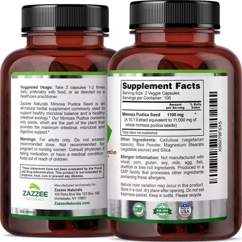 Zazzee Naturals Semilla de Mimosa Pudica 1100mg 200 Cápsulas - Hi Vitamins