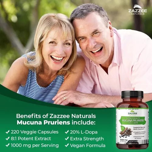 ZAZZEE NATURALS EXTRA STRENGTH MUCUNA PRURIENS 1000 MG 220 CAPSULES - Hi Vitamins